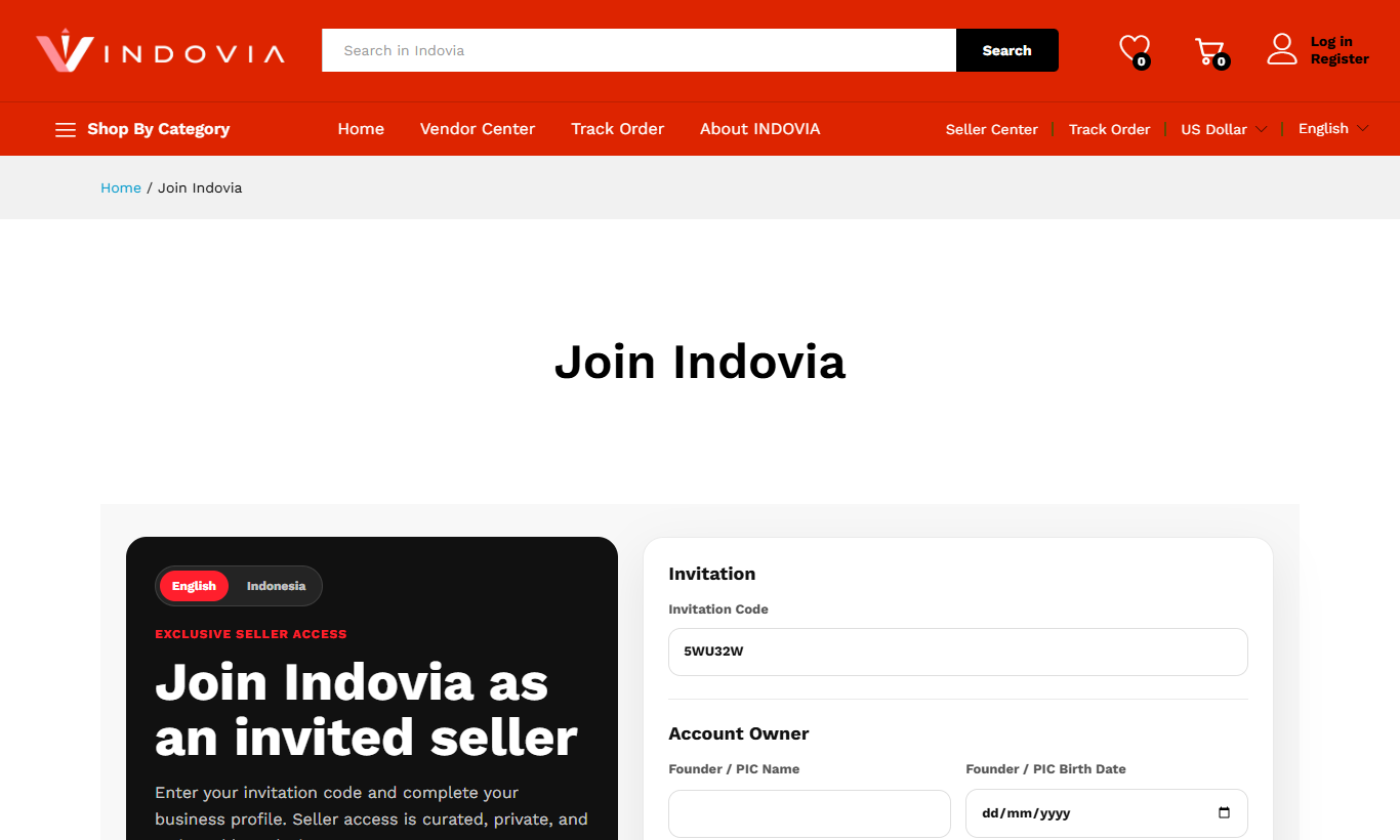 Invitation Code Registration - Desktop screenshot