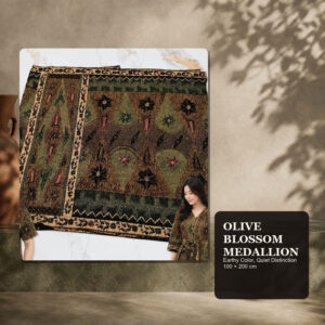 Chronic Olive Blossom Medallion — Hand-Drawn Madurese Batik Cotton, 100 × 200 cm