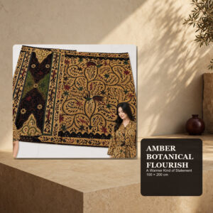 Chronic Amber Botanical Flourish — Hand-Drawn Madurese Batik Cotton, 100 × 200 cm