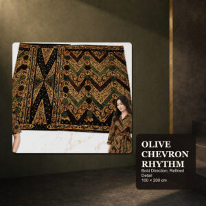 Chronic Olive Chevron Rhythm — Hand-Drawn Madurese Batik Cotton, 100 × 200 cm