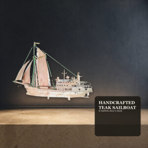 Handcrafted Teak Sailboat Sculpture – Detailed Maritime Wood Art