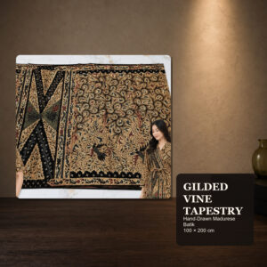 Chronic Gilded Vine Tapestry — Hand-Drawn Madurese Batik Cotton, 100 × 200 cm