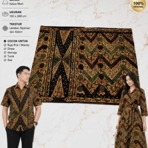 Chronic Olive Chevron Rhythm — Hand-Drawn Madurese Batik Cotton, 100 × 200 cm