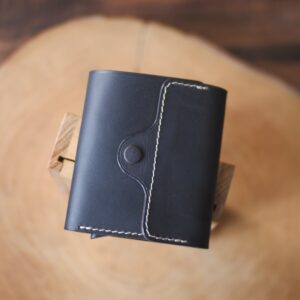 Kamba Leather Pop-Up Wallet (Black) - Hand-Stitched Minimalist RFID Cardholder