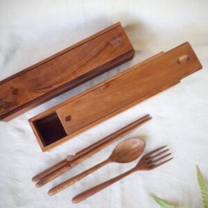 Wooden Cutlery Set with Sliding Storage Box