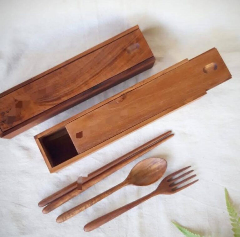 Wooden Cutlery Set with Sliding Storage Box