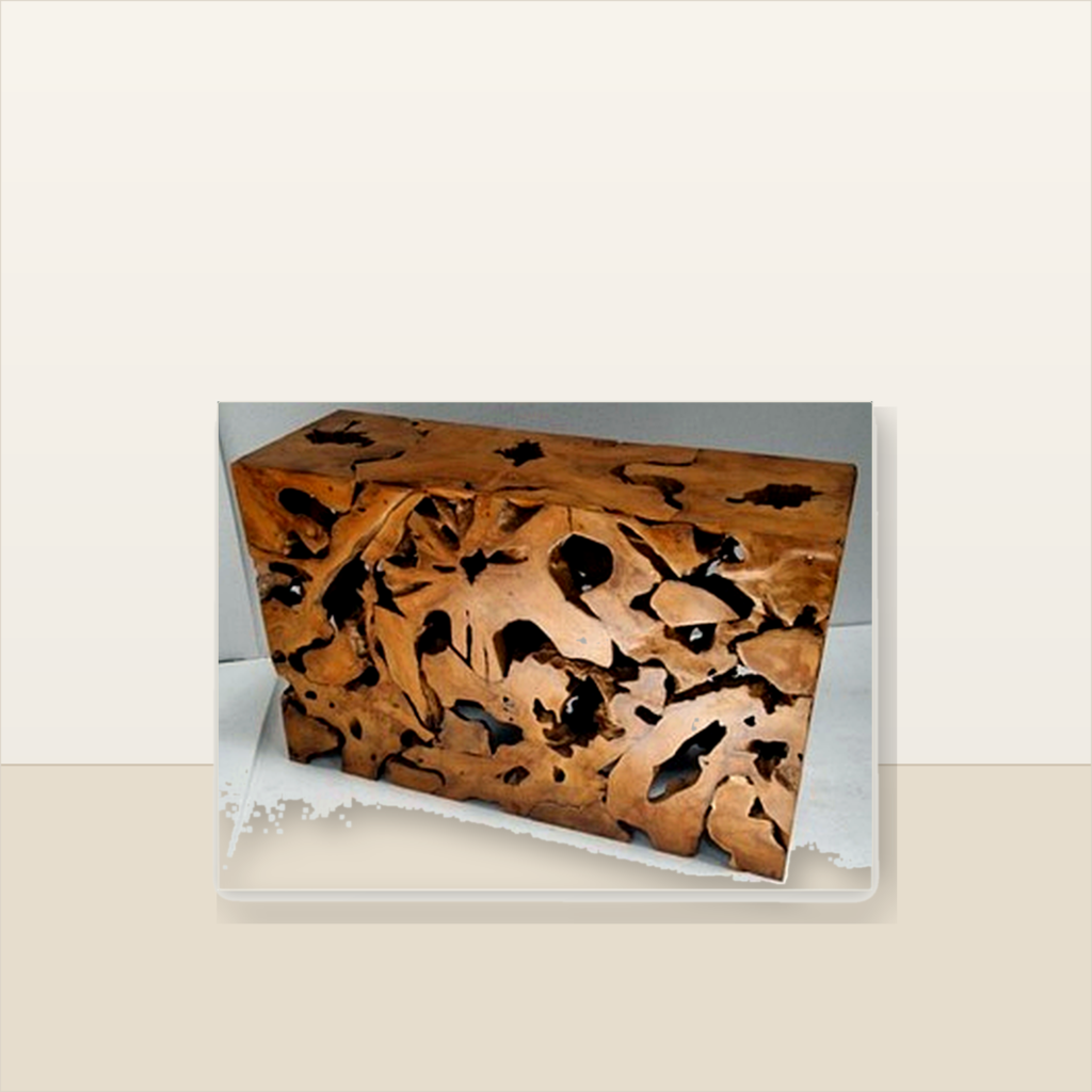 Teak root slice console table by Java Living Co