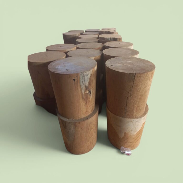 Sculptural Clustered Teak Stool – Architectural Solid Wood Accent