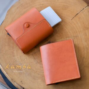Kamba Leather Pop-Up Wallet (Orange) - Hand-Stitched Minimalist RFID Cardholder